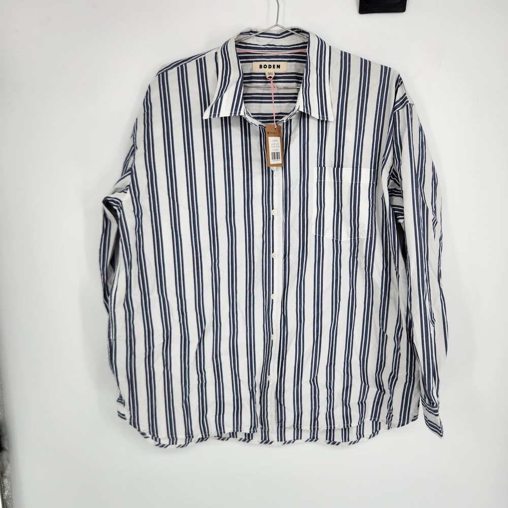 Boden 12R Ivory Navy Tram Stripe Sienna Relaxed Cotton Shirt NWT